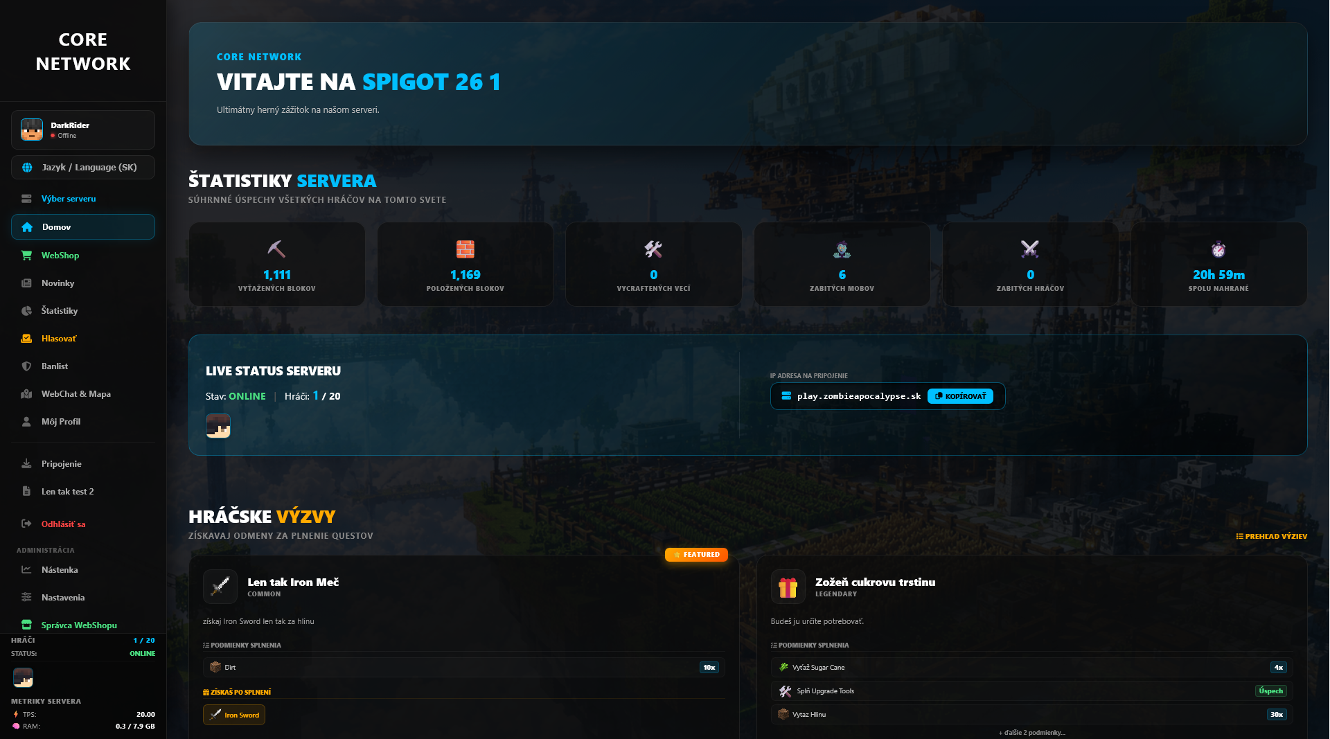 Core Network Main Dashboard